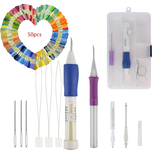 Embroidery Punch Needle Kit – Magic Needle Pen Weaving Tool Set for DIY Sewing, Stitching & Knitting Crafts