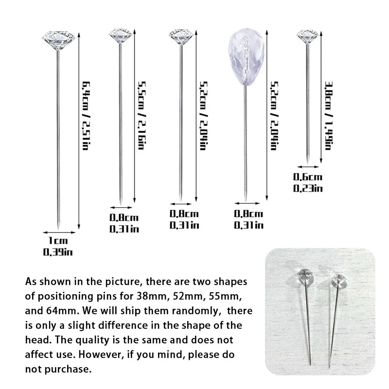 Diamond Head Positioning Needles - Kraball 50/100pcs Straight Push Stitch Sewing Pins for DIY Crafts, Sewing Tool Accessories
