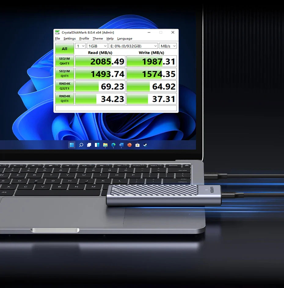 UGREEN M.2 SSD Enclosure – 20Gbps USB 3.2 Gen2 Type-C Adapter for NVMe & SATA SSD (M & B+M Key)