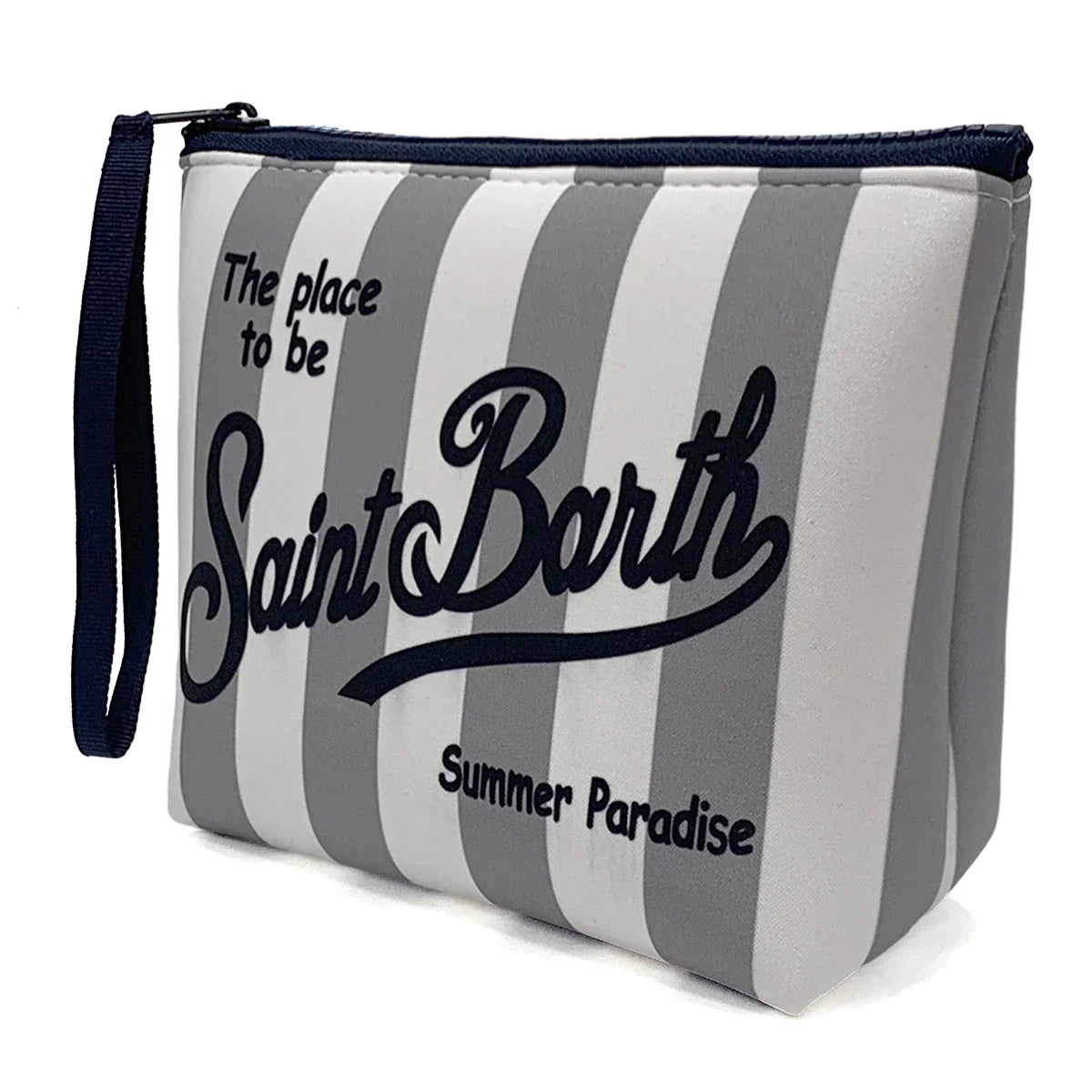 S-Saint B-Barth Striped Neoprene Zip-Up Clutch – Unisex Cosmetic & Toiletry Makeup Bag for Women