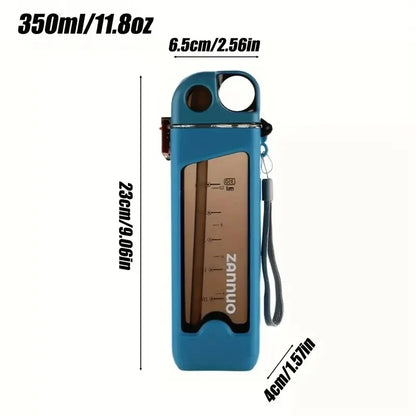 350ml Leak-Proof Plastic Sports Water Bottle – Square Cup with Lockable Lid & Measurements for Outdoor Travel