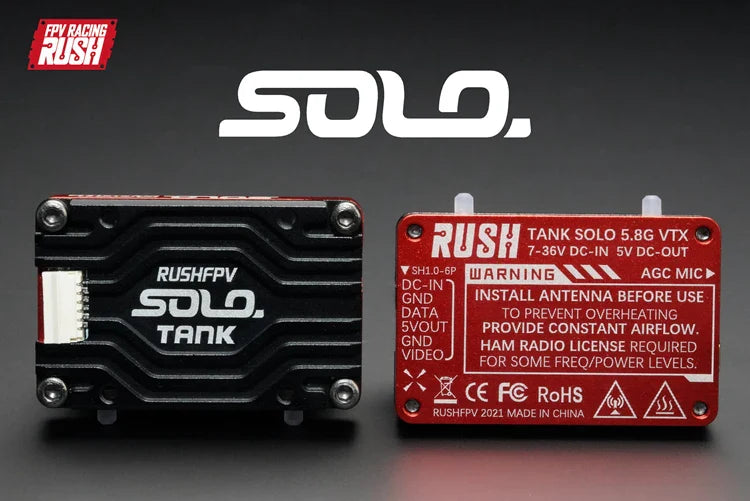 RUSHFPV RUSH TANK SOLO 5.8G VTX Video Transmitter – 48CH 1.6W High Power CNC Shell with Built-in Microphone for RC FPV Racing Drone