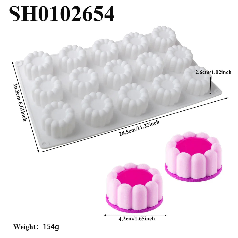 6 or 12 Cell Wavy Lace Cylindrical Silicone Cake Mold — Mousse & Dessert Baking Tool for Party Pastry