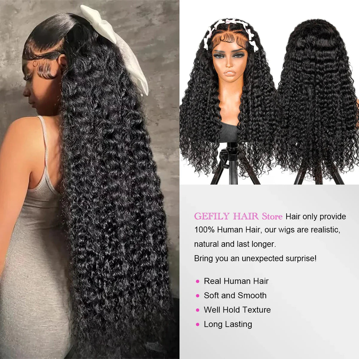 250 Density 13x6 HD Transparent Lace Frontal Wig – Deep Water Wave Curly, 30-34 Inch Human Hair for Women