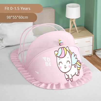 Portable Baby Mosquito Net Bed - Foldable Infant Crib with Cotton Pillow & Travel Bedding