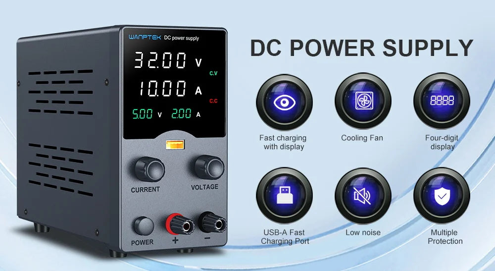 Wanptek DC Power Supply – Adjustable 30V 10A / 60V 5A Lab Bench Voltage Regulator, Variable 120V 3A Power Supply