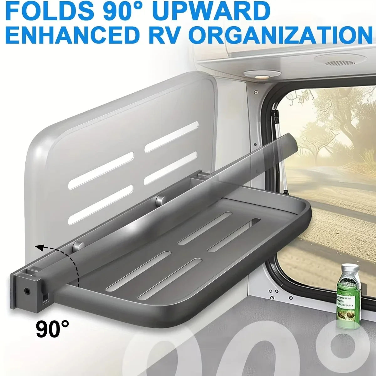 Foldable Aluminum RV Drop-Down Shelf – Space-Saving Wall Storage Rack for Campers & RV Organization