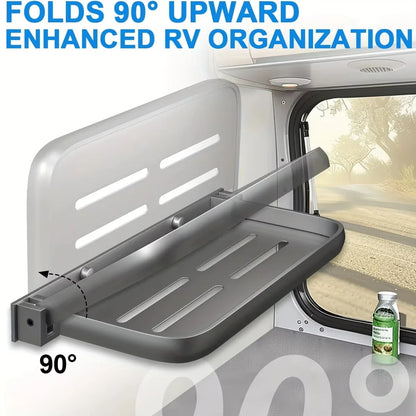 Foldable Aluminum RV Drop-Down Shelf – Space-Saving Wall Storage Rack for Campers & RV Organization