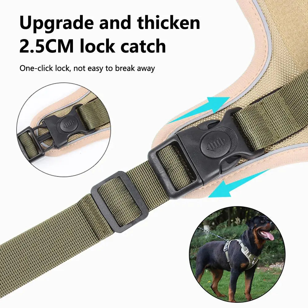 Reflective Adjustable Dog Harness: Medium to Large Labrador Army Vest - Oxford Cloth Pet Training Harness for Hound Walking