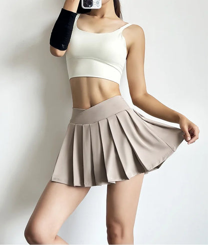 Women’s Sports Short Skirt — Summer High Waist Pleated Skirt with Anti-Walk Yoga Pants, Quick-Dry Breathable Running & Fitness Wear