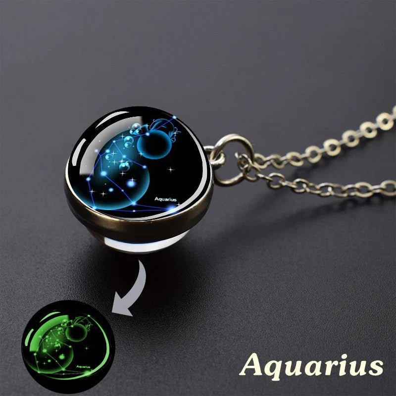 Luminous Zodiac Constellation Necklace – Starry Sky Glass Ball Pendant for Men & Women, 12 Astrology Signs Gift