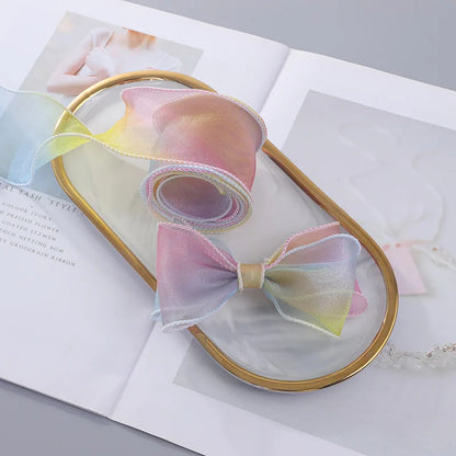 6cm Rainbow Gradient Fishtail Yarn Ribbon - Colorful Edging Trim for Hair Accessories, Cake Packaging & DIY Crafts