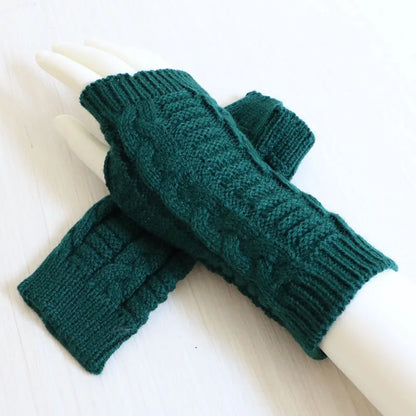 Women’s Stylish Winter Fingerless Gloves — Hand Warmer Arm Crochet Knitting Faux Wool Mittens with Twist Pattern