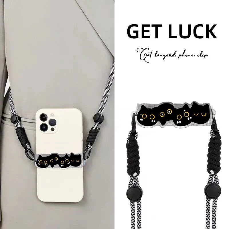 Cute Cartoon Cat & Dog Phone Lanyard – Adjustable Crossbody Shoulder Strap, Back Clip Hanging for Universal Mobile Phones