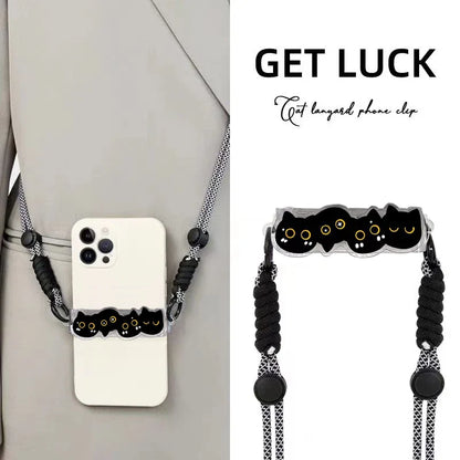 Cute Cartoon Cat & Dog Phone Lanyard – Adjustable Crossbody Shoulder Strap, Back Clip Hanging for Universal Mobile Phones
