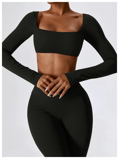 2PCS Seamless Women’s Yoga Set – Long Sleeve Crop Top & Leggings Workout Outfit, Athletic Gym Sportswear