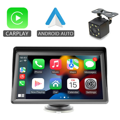 HIPPBQCC 7-Inch Car Radio – CarPlay & Android Auto Multimedia Player, Portable Touch Screen, USB/AUX, Rear View Camera Support