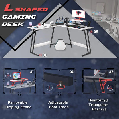 PC Gaming Desk with Large Monitor Riser – L-Shaped Corner Desk, Sturdy Writing Workstation for Office & Computer