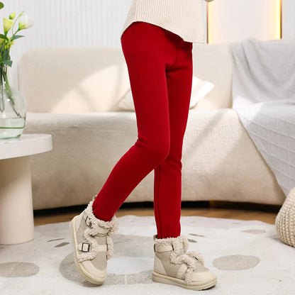Winter Girls’ Fleece-Lined Thickened Trousers – Slim-Fit, Elastic Candy-Colored Pants to Keep Your Princess Cozy