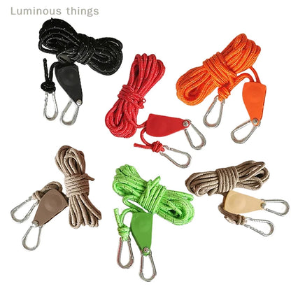 Camping Tent Reflective Windproof Rope – Adjustable Lanyard with Buckle & Pulley for Outdoor Equipment