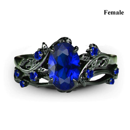Couple Celtic Dragon Rings Set - Purple Rhinestone CZ Stainless Steel Wedding Jewelry for Men & Women