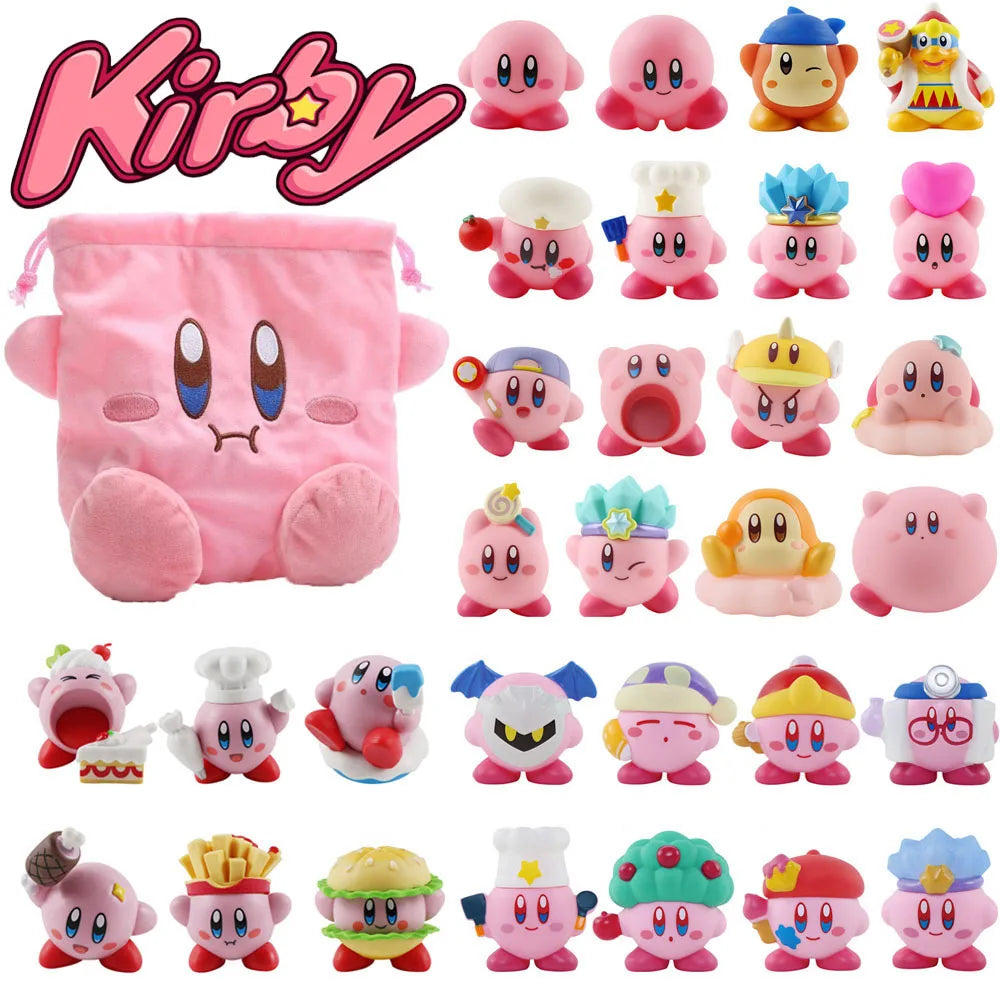Star Kirby Action Figures — Cute PVC Toys with Cartoon Drawstring Storage Bag, Pocket-Sized Action Figures