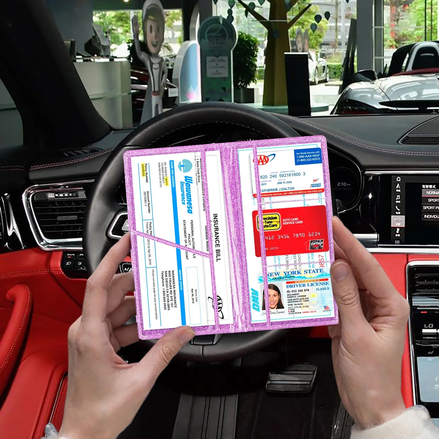 Car Registration & Insurance Card Holder – Vehicle License Document Glove Box Organizer