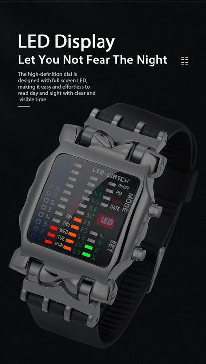 Men’s LED Crab-Style Watch — Creative Luminous Binary Electronic Waterproof Multi-Function Wristwatch