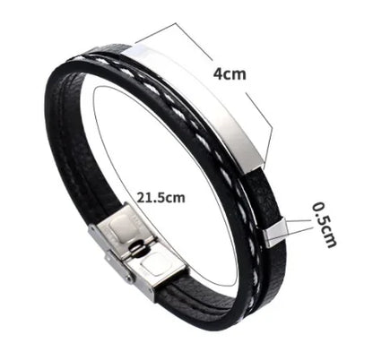 Delysia King 2021 Trendy Men's Leather Weave Bracelet - Leisure Color Contrast Stainless Steel Bangle