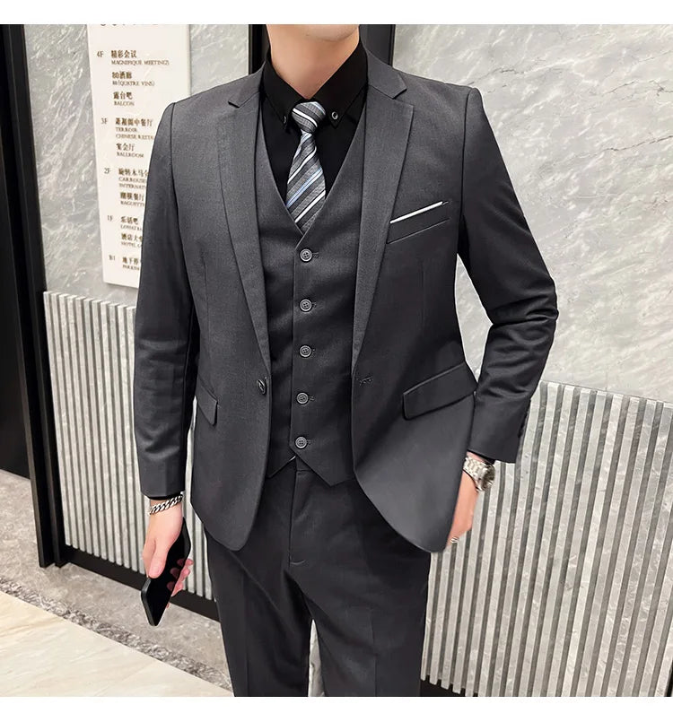 High-Quality Men’s 3-Piece Suit Set — Business Casual & Wedding Outfit (Jacket + Vest + Trousers), 2024 Fashion Banquet, Sizes S-6XL