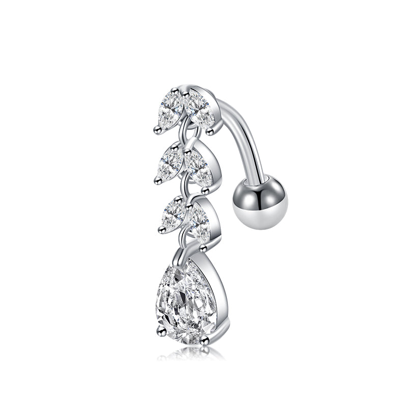Trendy Women’s Belly Button Ring – Stainless Steel Dangle Navel Piercing with Crystal Flower Punk Jewelry