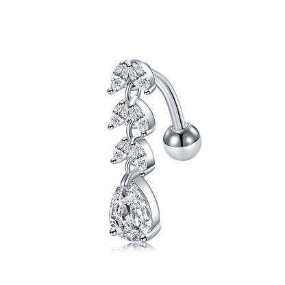 Trendy Women’s Belly Button Ring – Stainless Steel Dangle Navel Piercing with Crystal Flower Punk Jewelry