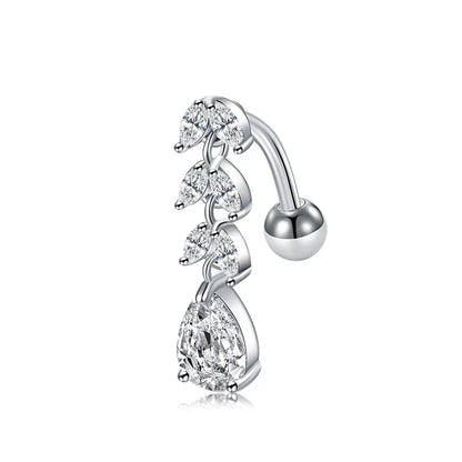 Trendy Women’s Belly Button Ring – Stainless Steel Dangle Navel Piercing with Crystal Flower Punk Jewelry