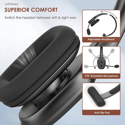 Bluetooth V5.3 Wireless Headset – Truck Driver & Office Hands-Free Call Headphones with Microphone