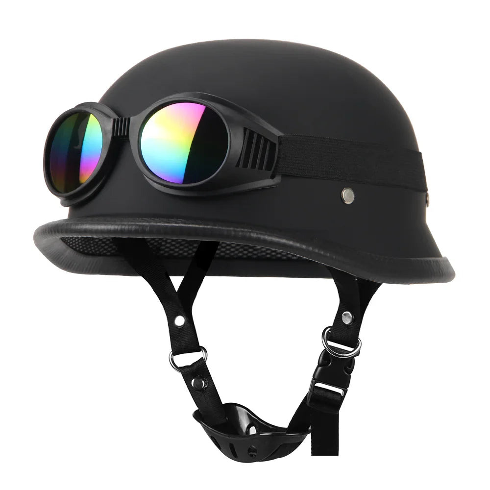 German Leather Motorcycle Half Helmet - Vintage Open Face Biker Helmet, DOT Certified, Casco Moto for S-XXL Sizes