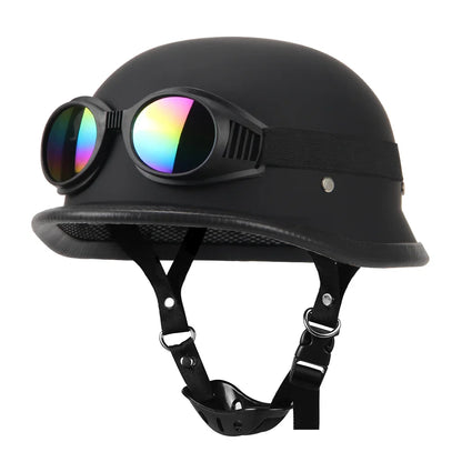 German Leather Motorcycle Half Helmet - Vintage Open Face Biker Helmet, DOT Certified, Casco Moto for S-XXL Sizes