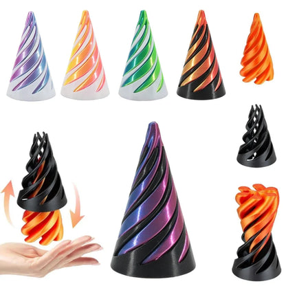 3D Printed Spiral Cone Toy - Impossible Pyramid Pass-Through Sculpture, Mini Vortex Thread Illusion