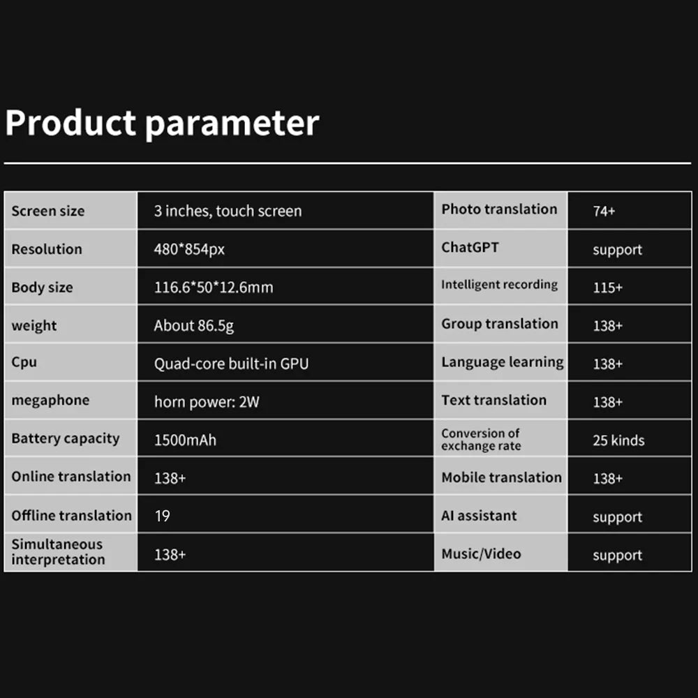 S80 Pro Portable Language Translator Device – 138 Languages Voice Translation with 16 Offline Modes & ChatGPT Smart Conversation Assistant