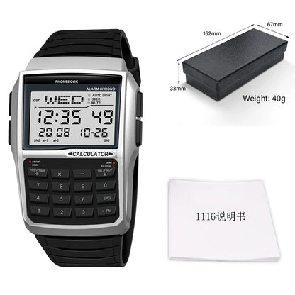 Men’s Calculator Watch - Multifunctional LED Digital Sports Watch with Computer-Style Design