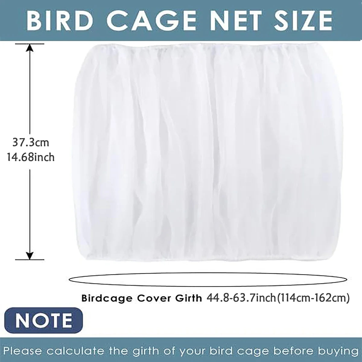 Adjustable Bird Cage Net Cover - Soft Skirt Guard and Feather Catcher - Nylon Mesh Netting for Round and Square Cages