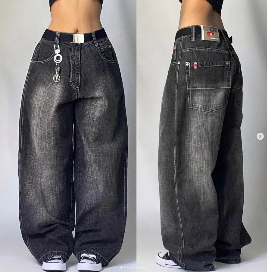 Streetwear Multi-Pocket Baggy Jeans – Y2K Hip-Hop Harajuku High-Waist Wide Pants for Men & Women