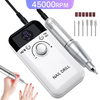 45000RPM Portable Rechargeable Nail Drill Machine – Low Noise Nail Sander & File for Manicure Salon Use