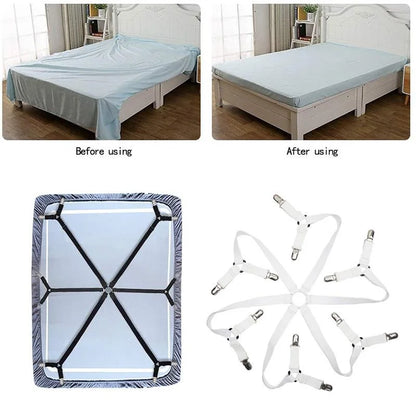 12 Clips Adjustable Elastic Bed Sheet Holder - Mattress Clip Fasteners for Non-Slip Fixing of Cover Blankets - Available in Black and White