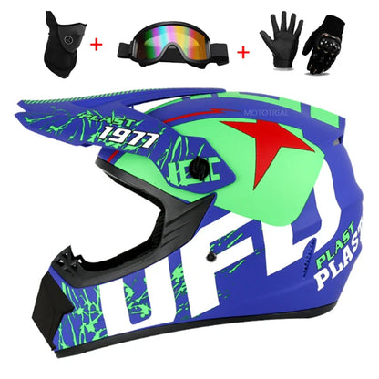 Youth & Kids Motorcycle Full Helmet - Children’s Motocross Casco Moto, Off-Road Protective Helmet with Goggles & Gloves