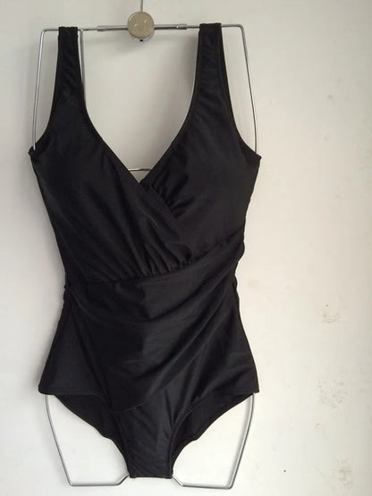 Women’s Plus Size 5XL One-Piece Swimsuit – V-Neck Tummy Control Bathing Suit, Modest Beachwear Swimwear