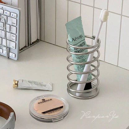 Stainless Steel Toothbrush Holder – Metal Bathroom Storage Rack for Toothpaste, Makeup Brushes & Home Decoration
