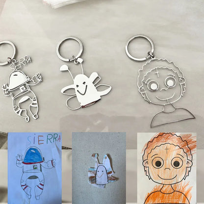 Personalized Children’s Drawing Keychain – Custom Kids Artwork Photo & Logo Car Keyring Gift