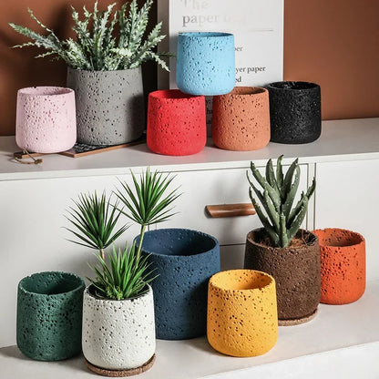 Nordic Cement Flower Pot - Mountain Stone Planter with Tray for Indoor & Outdoor Decor