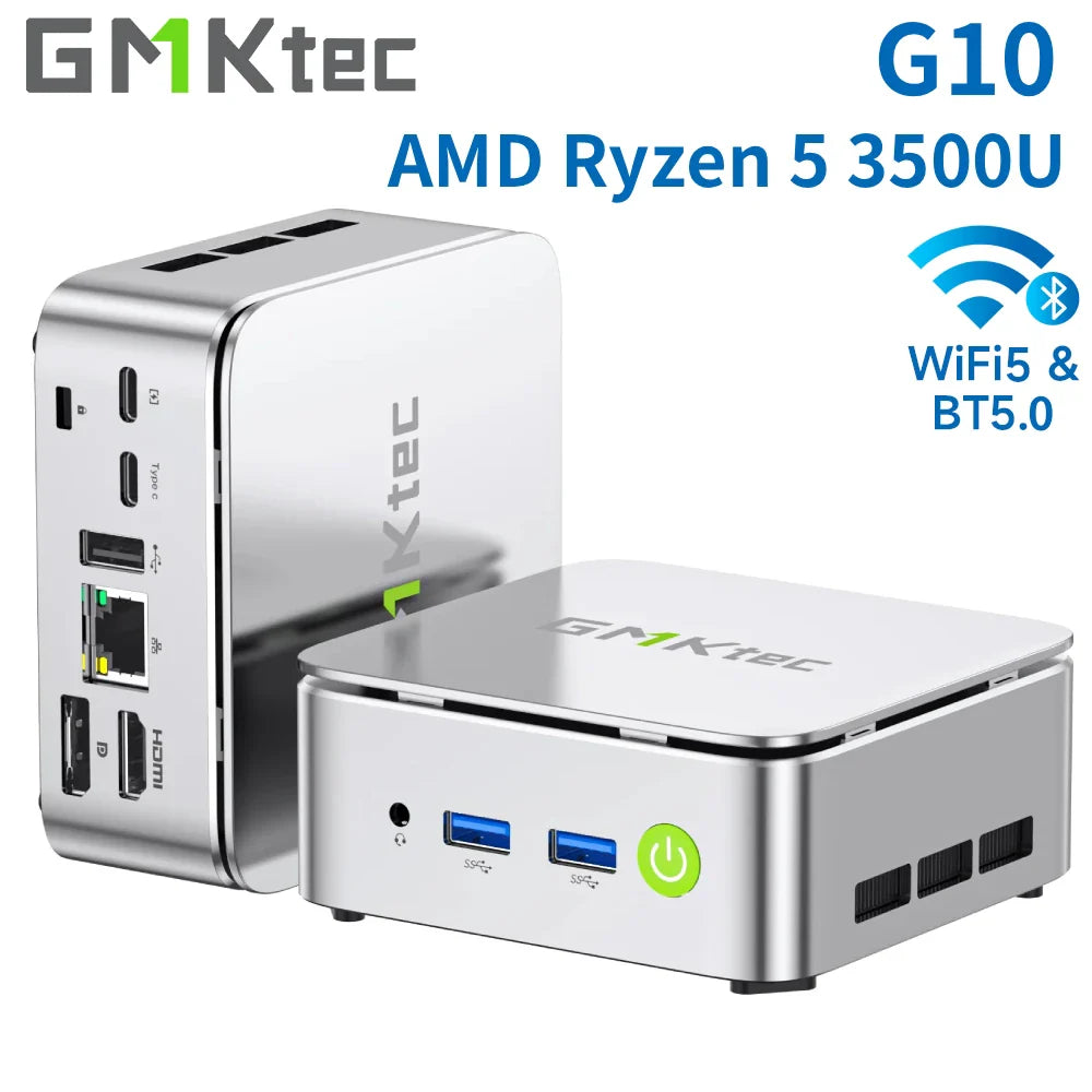GMKtec G10 Mini PC – AMD Ryzen 5 3500U Desktop, 2.5GbE LAN, WiFi 5, Type-C, Triple 4K Display