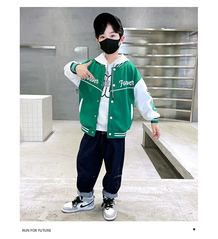 Autumn Baseball Jacket for Teens - Quilted Cotton Bomber Coat for Boys & Girls, Kids Jacket for Fall